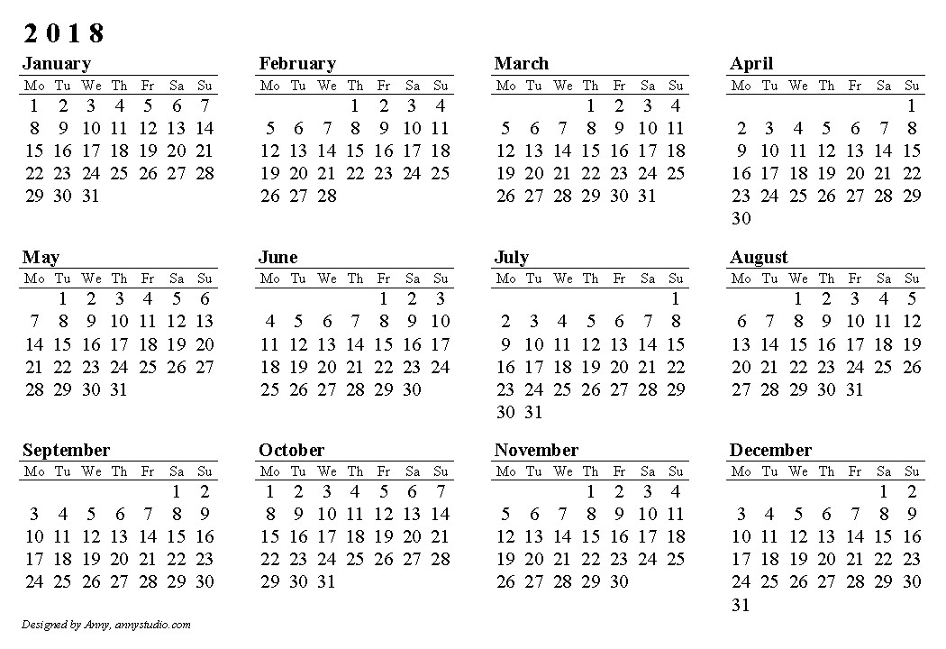 Calendar 2018 Black and White PNG