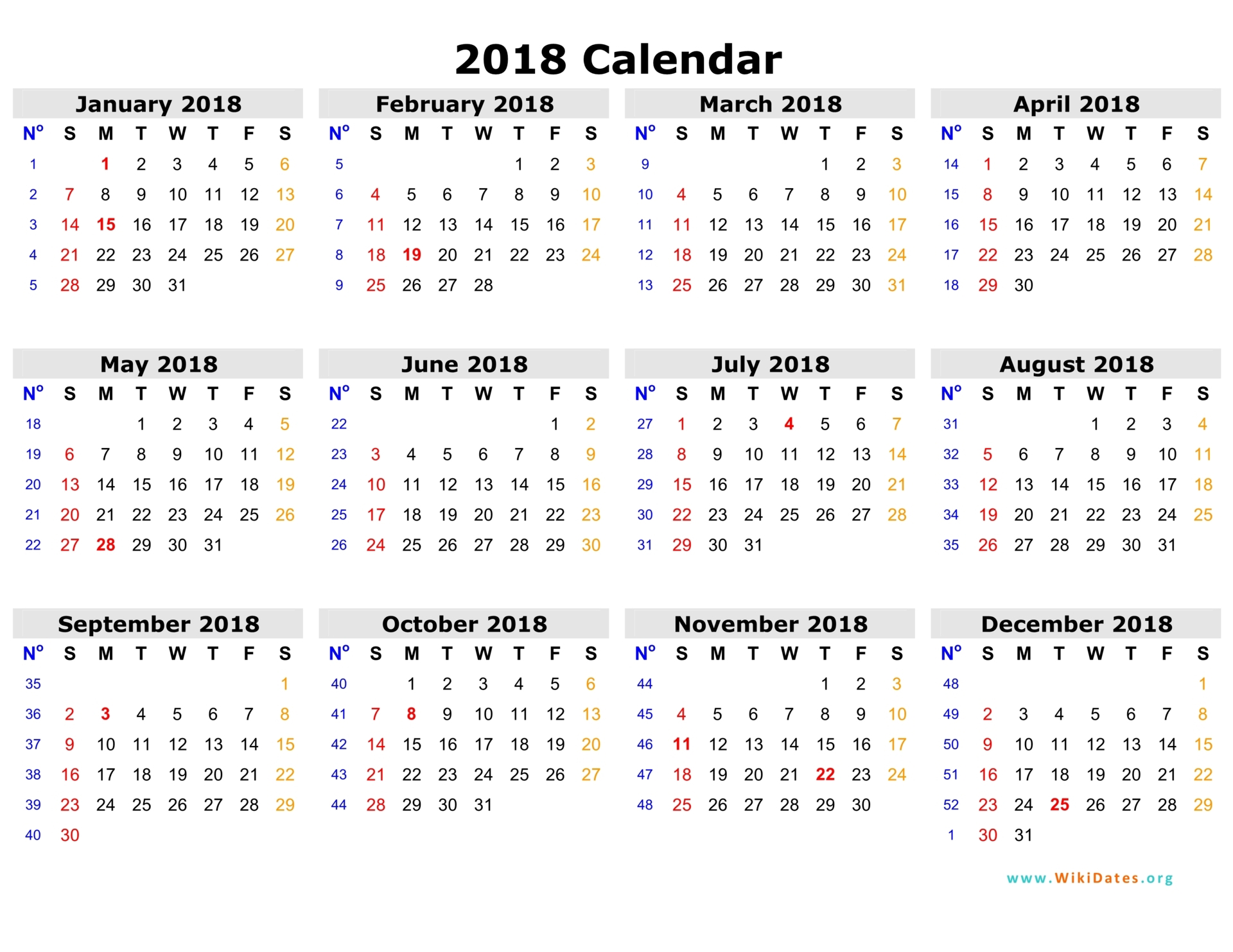 Calendario 2018 PNG Transparente