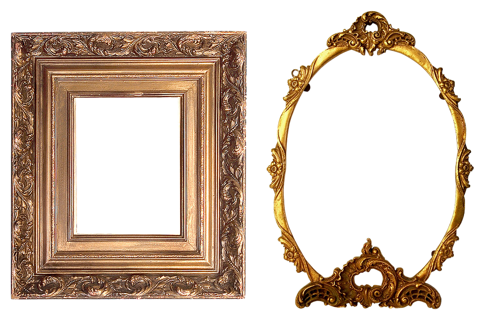 Золотое зеркало рамки прозрачный фон PNG