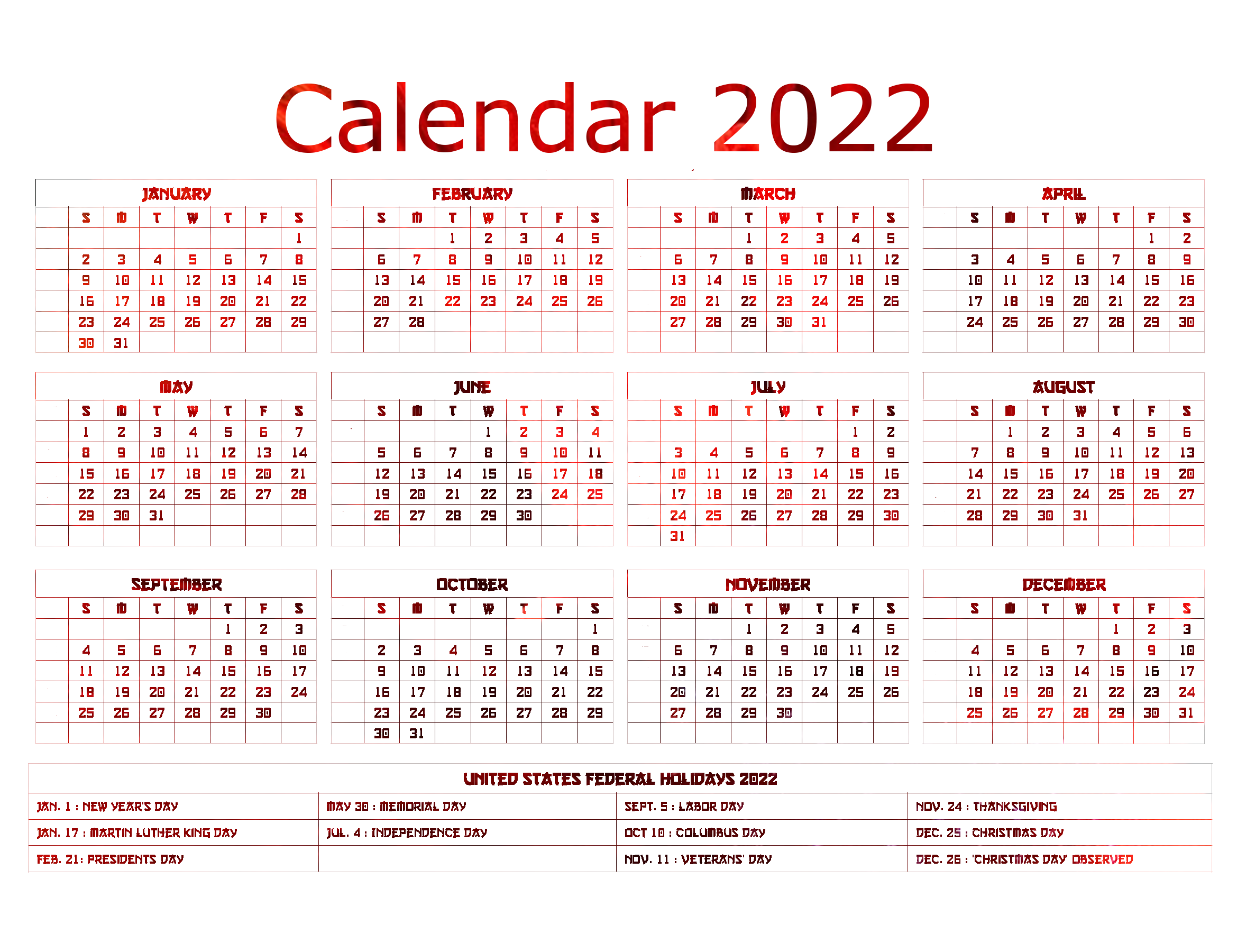 Calendário de vetor 2022 PNG Baixar Imagem