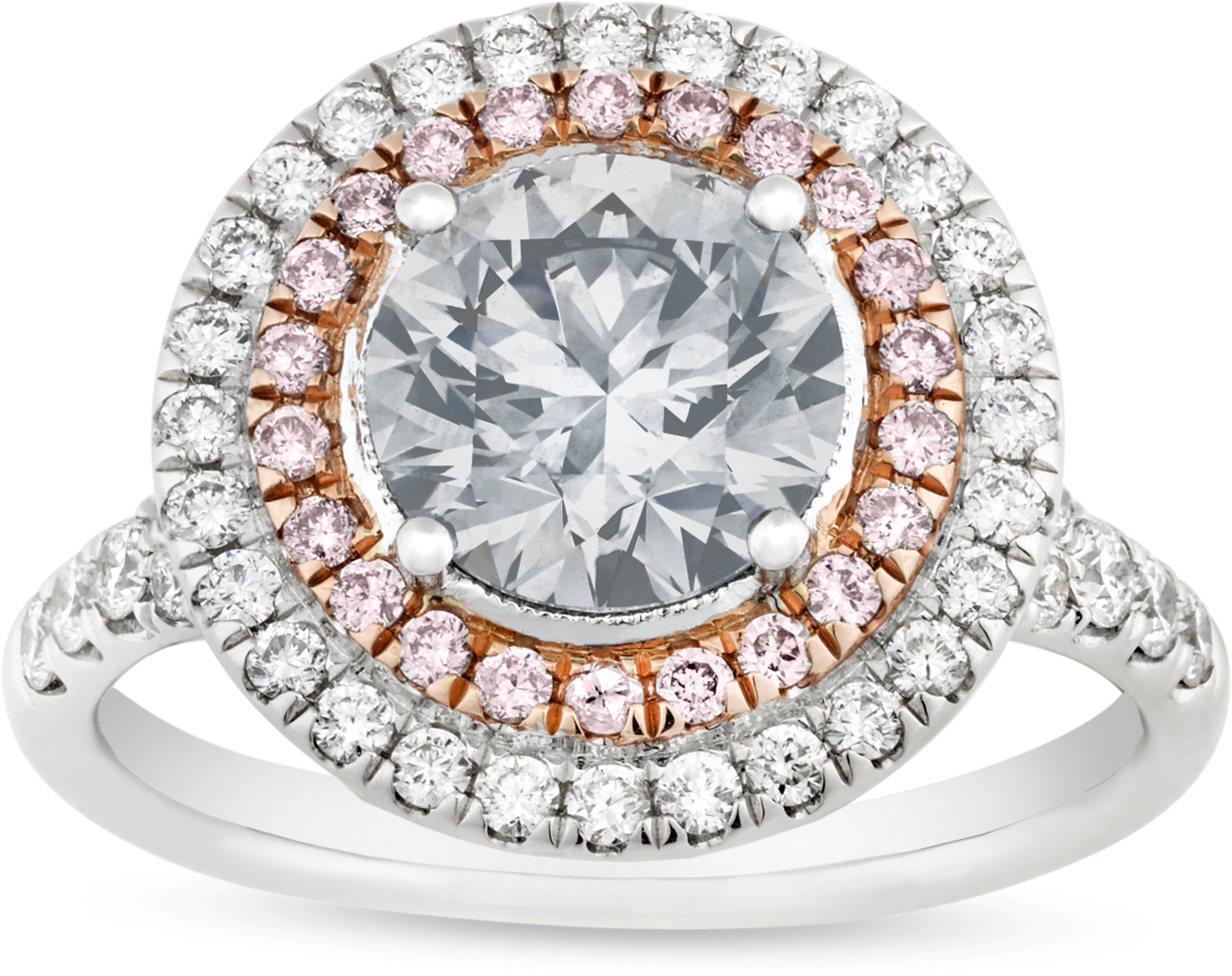 Fancy Molto chiaro grigio anello diamante in oro bianco PNG