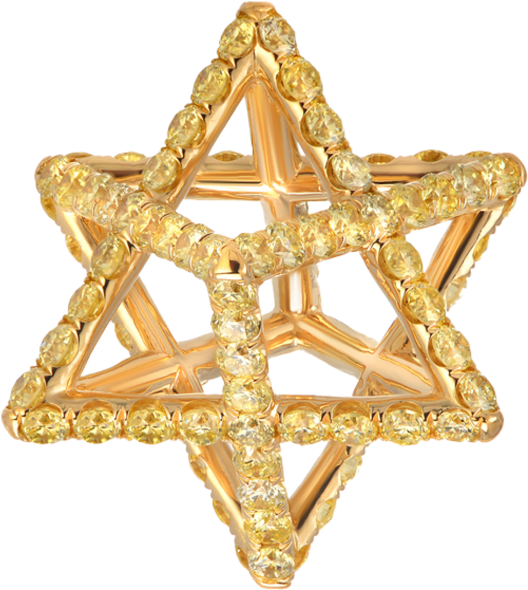 Merkaba Light Yellow Gold Pendant Necklace With Fancy PNG