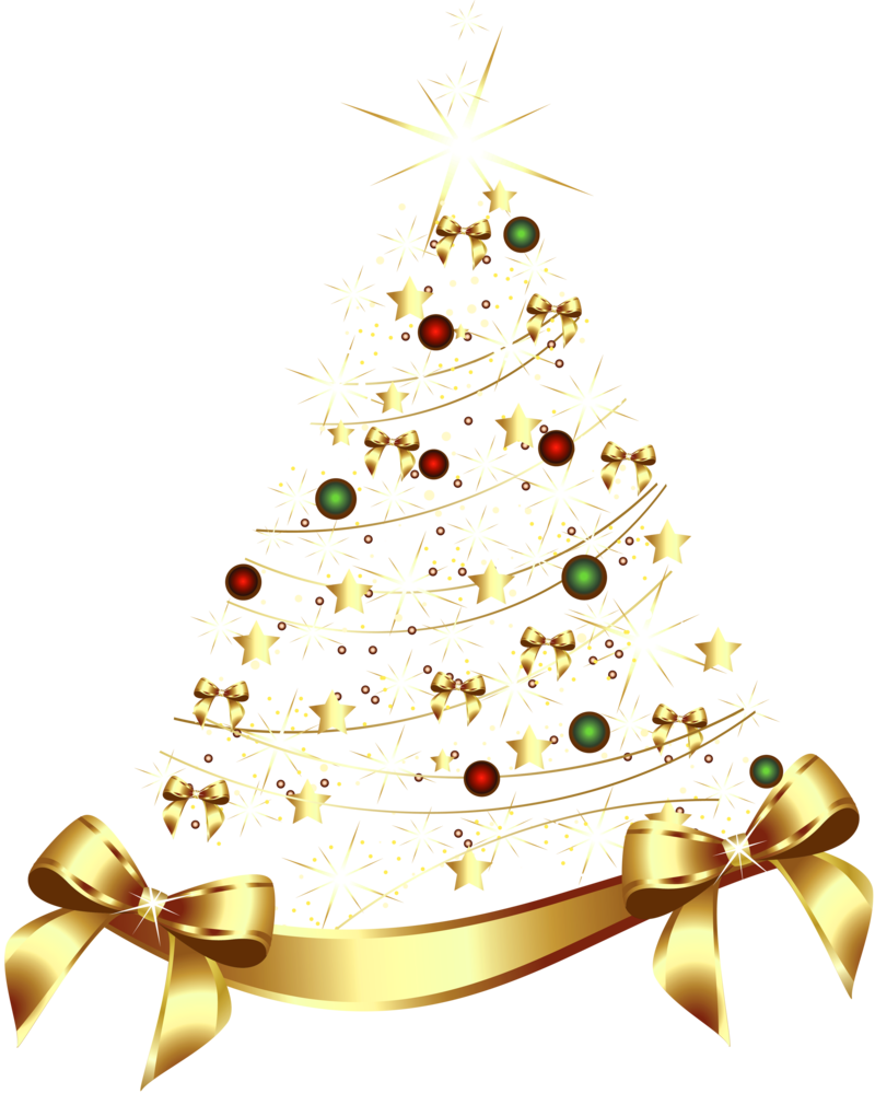 Gold Merry Christmas Tree Free PNG Image