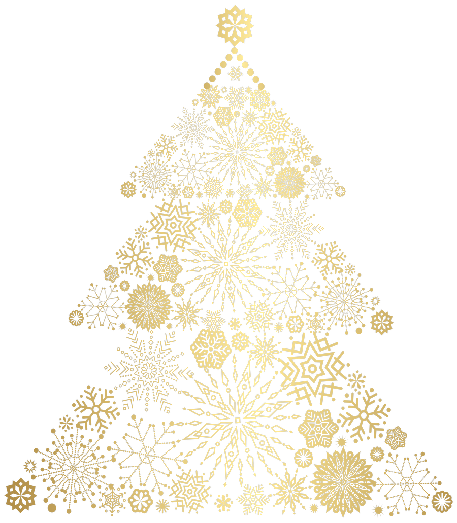 Gold Merry Christmas Tree PNG Pic