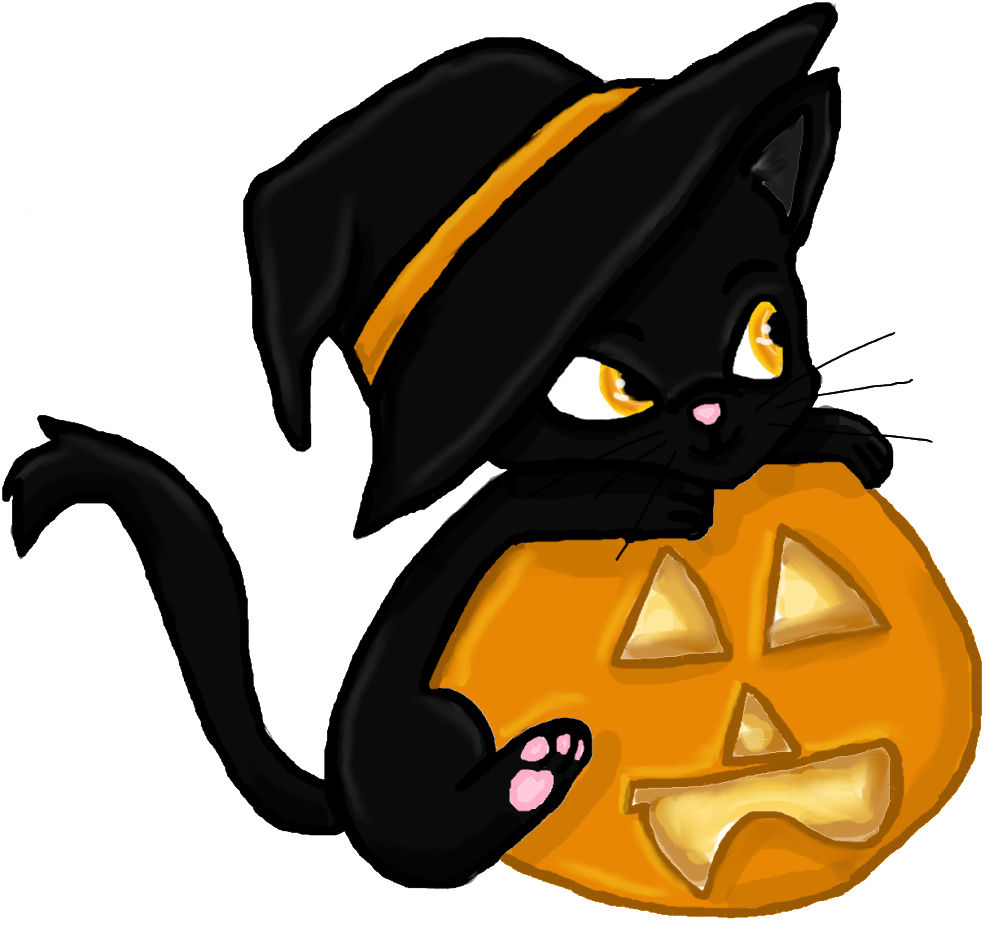 Halloween Cat Kartun PNG Gambar HQ