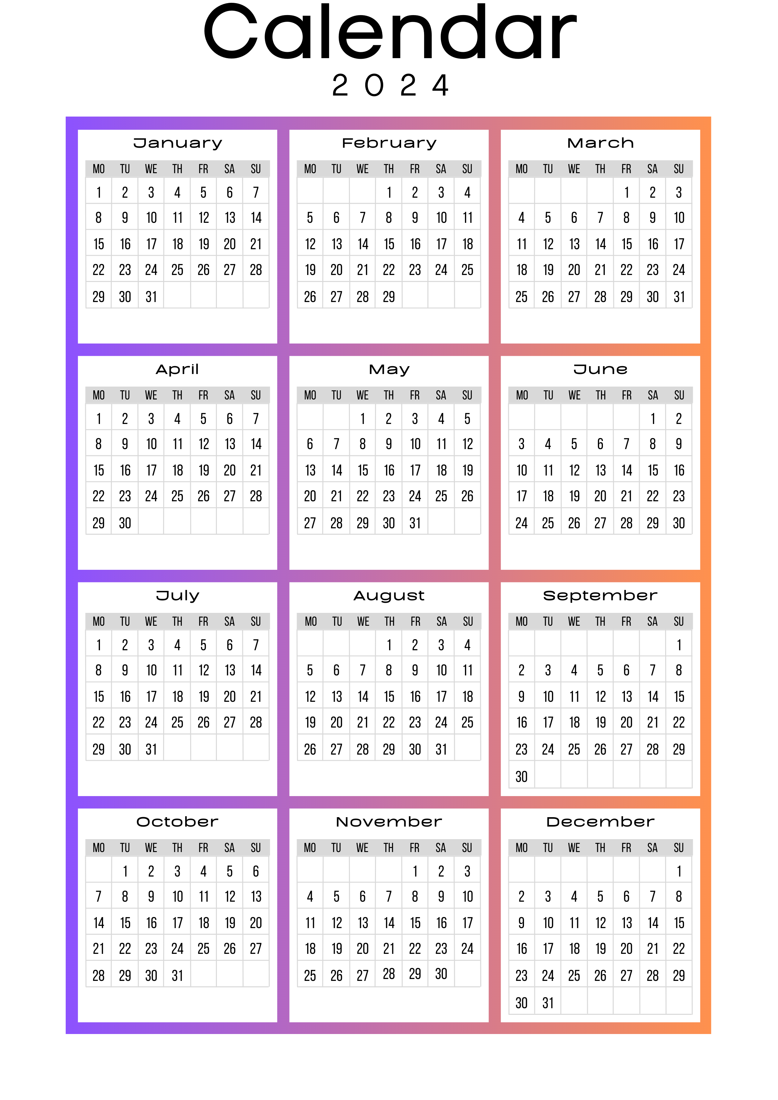 2024 Calendar Transparent HQ