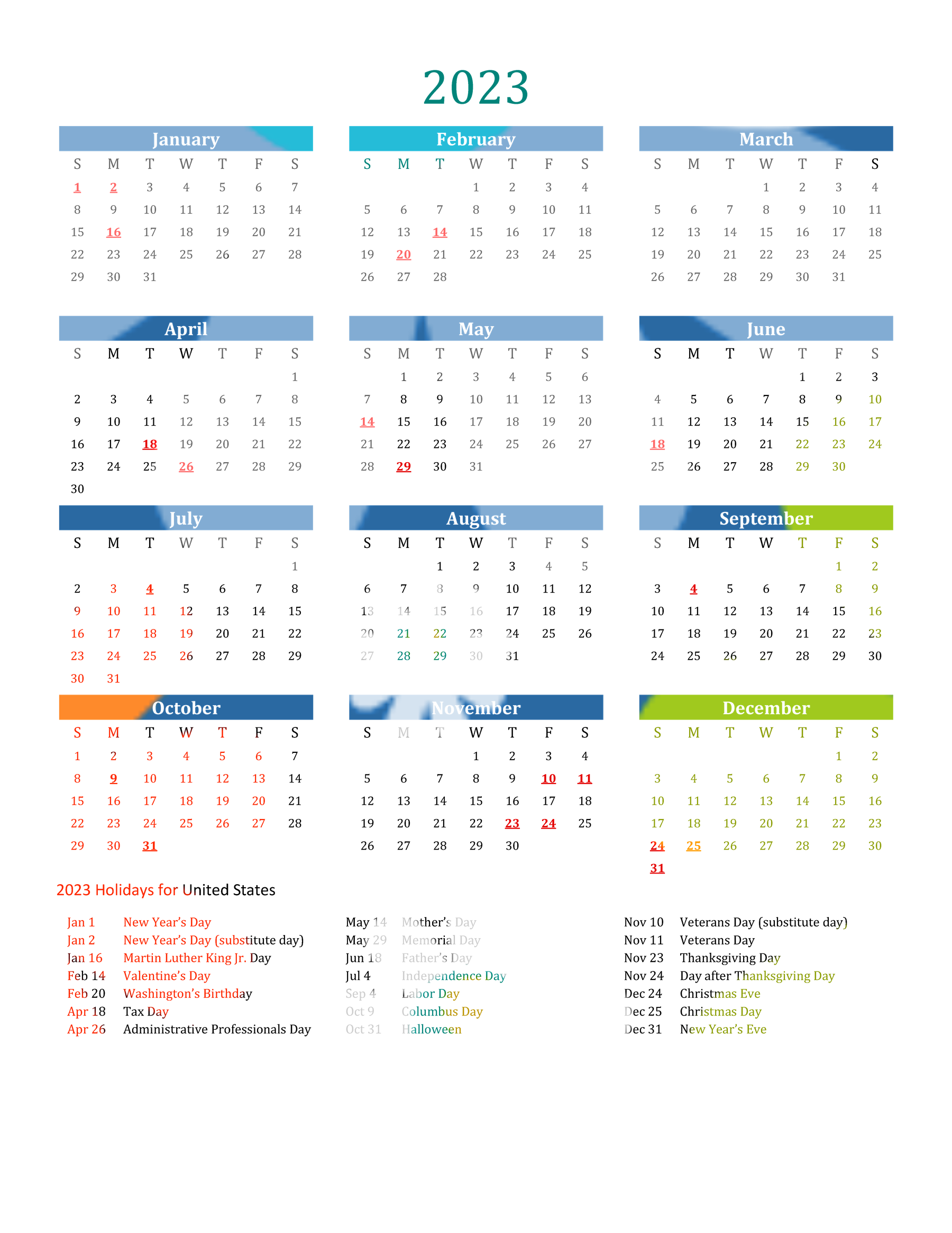 Vector Calendar 2023 Transparent