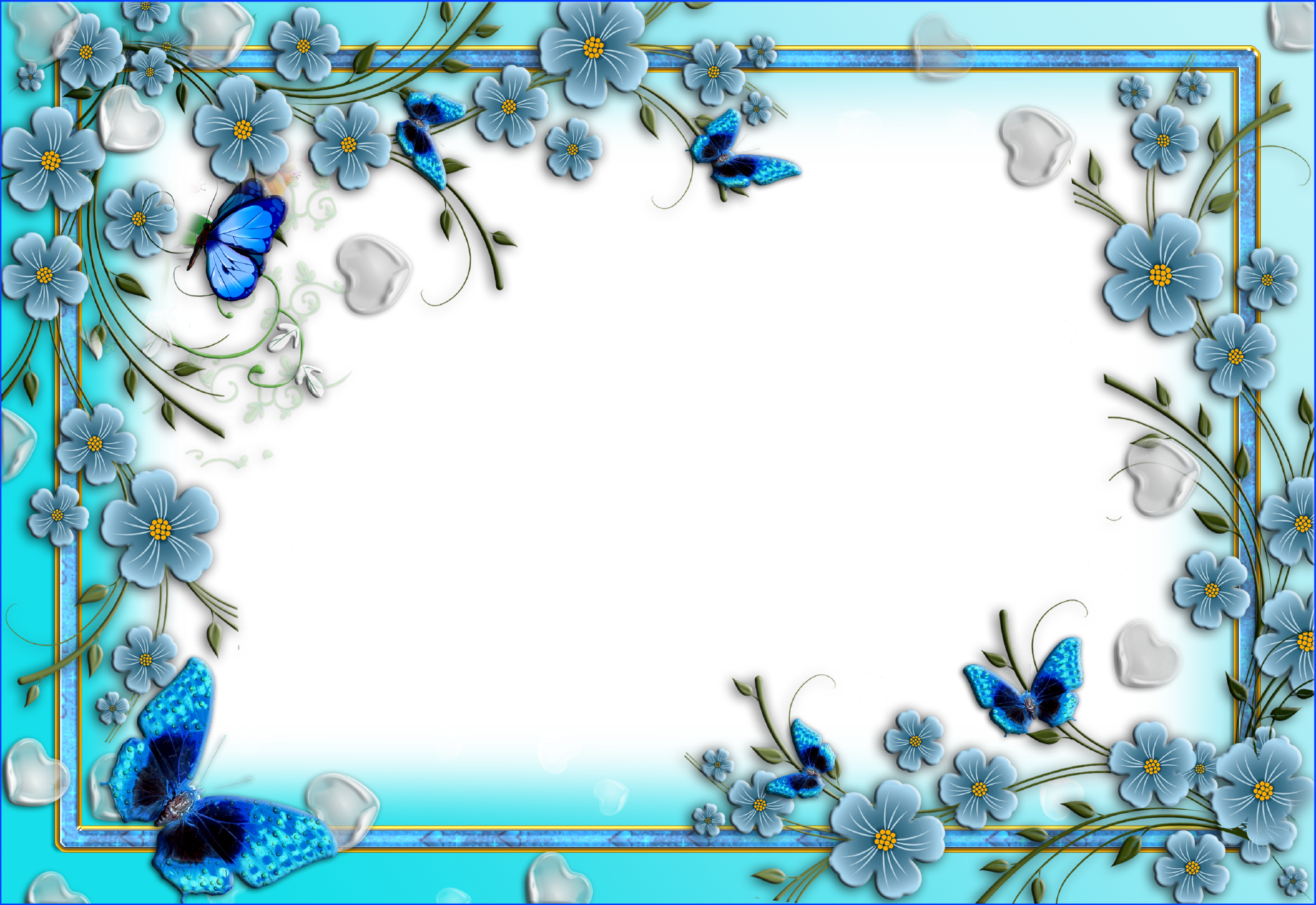 Fundo de imagem PNG de borda floral azul