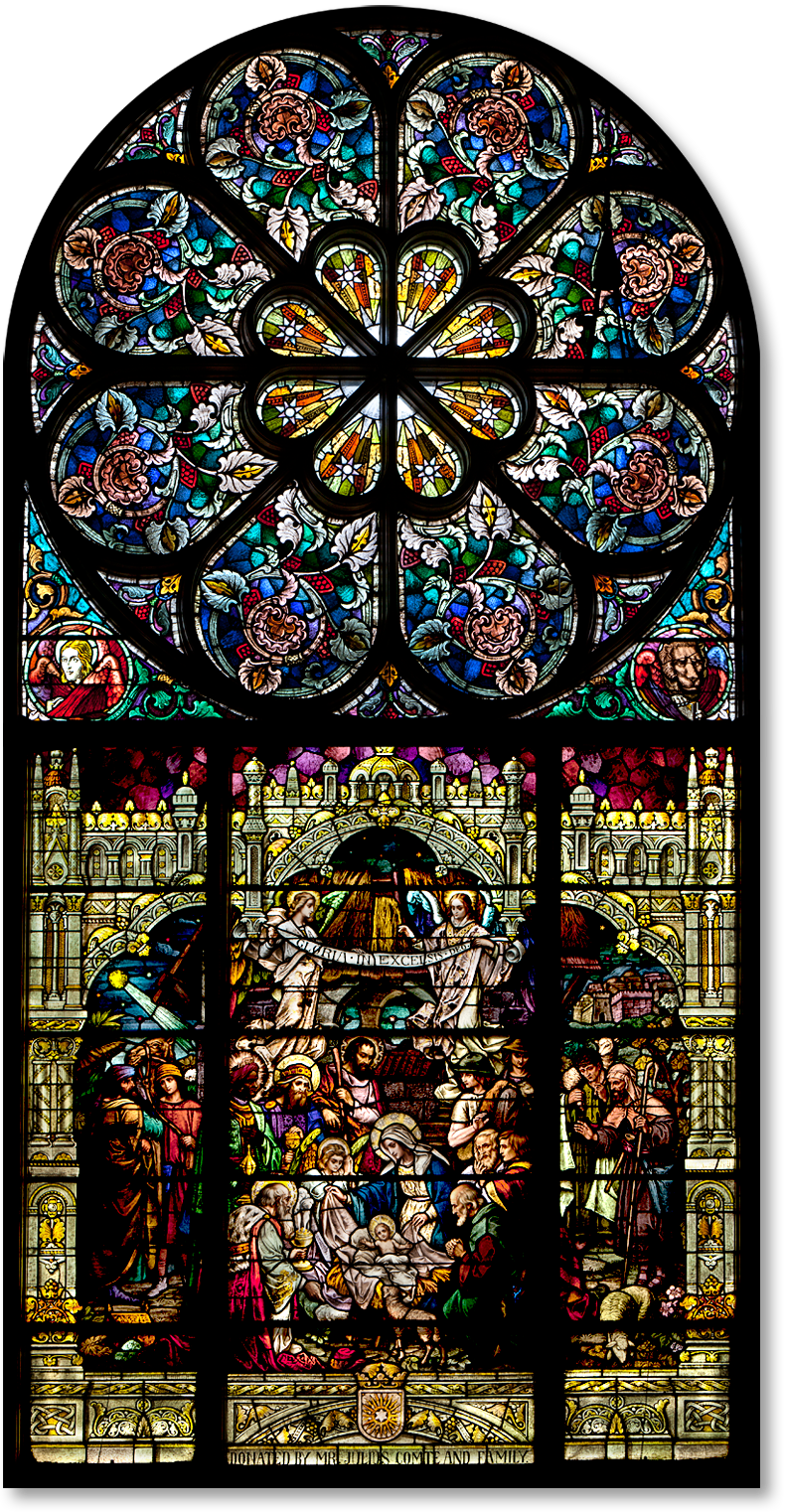 Katholisches Buntglasfenster-transparentes Bild