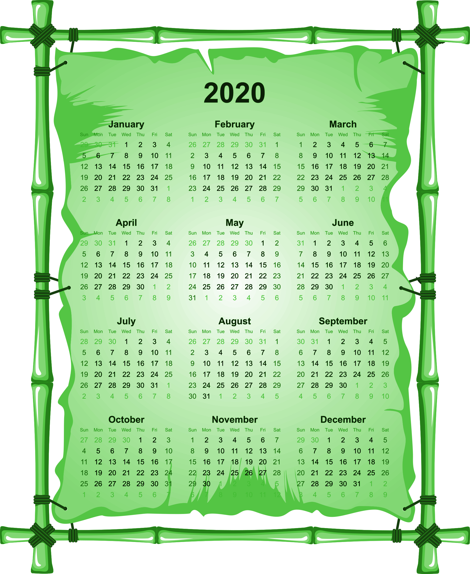 2020 Calendário Baixar imagem transparente PNG