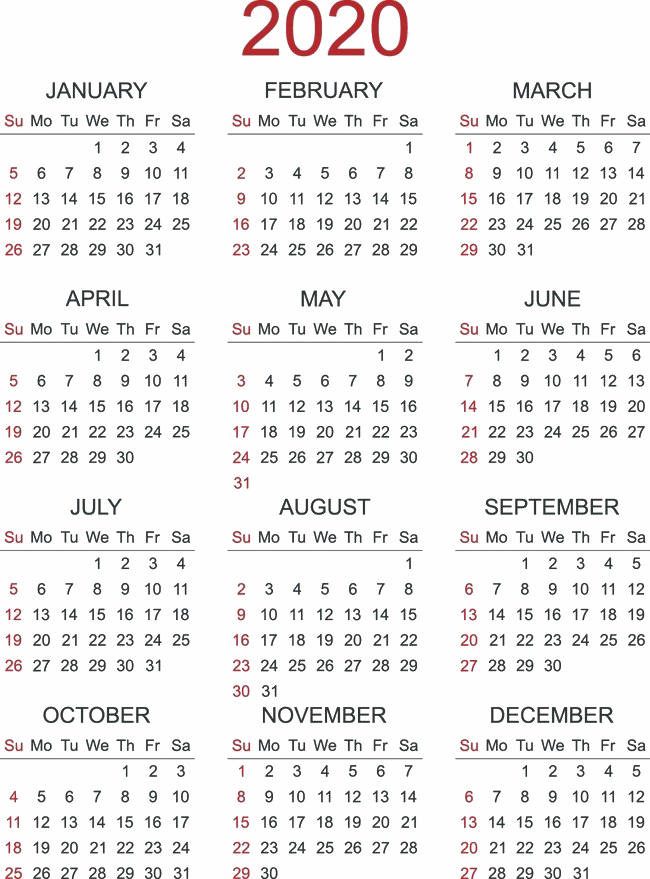 2020 Calendario PNG Imagen de fondo