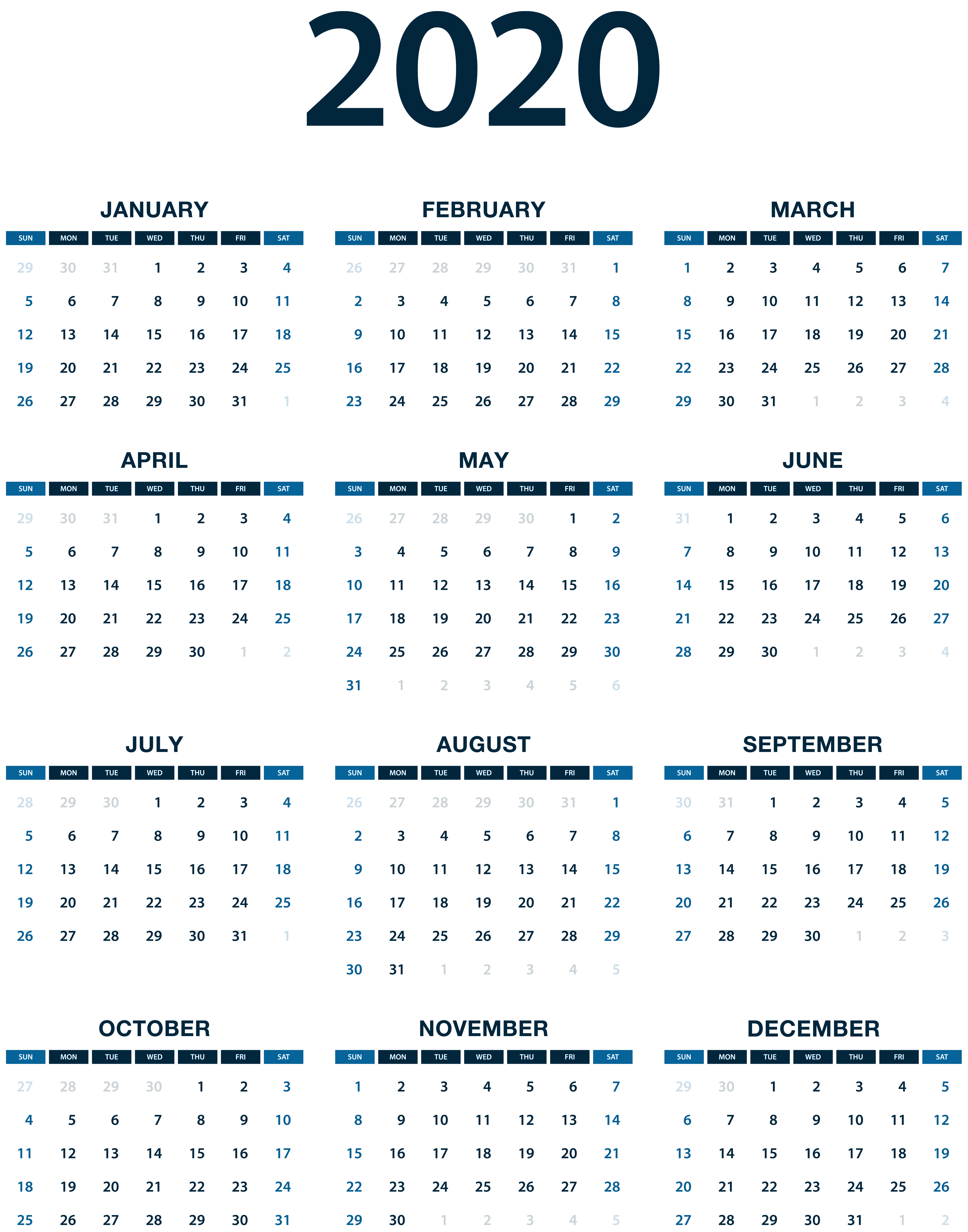 2020 календарь PNG фото
