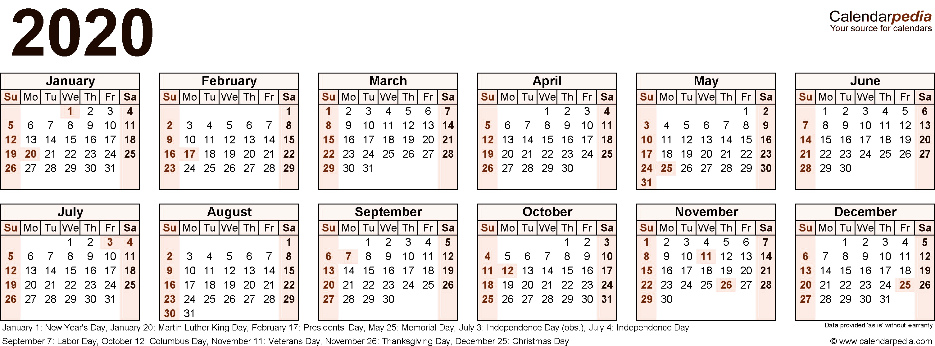 2020 Immagine Trasparente del calendario