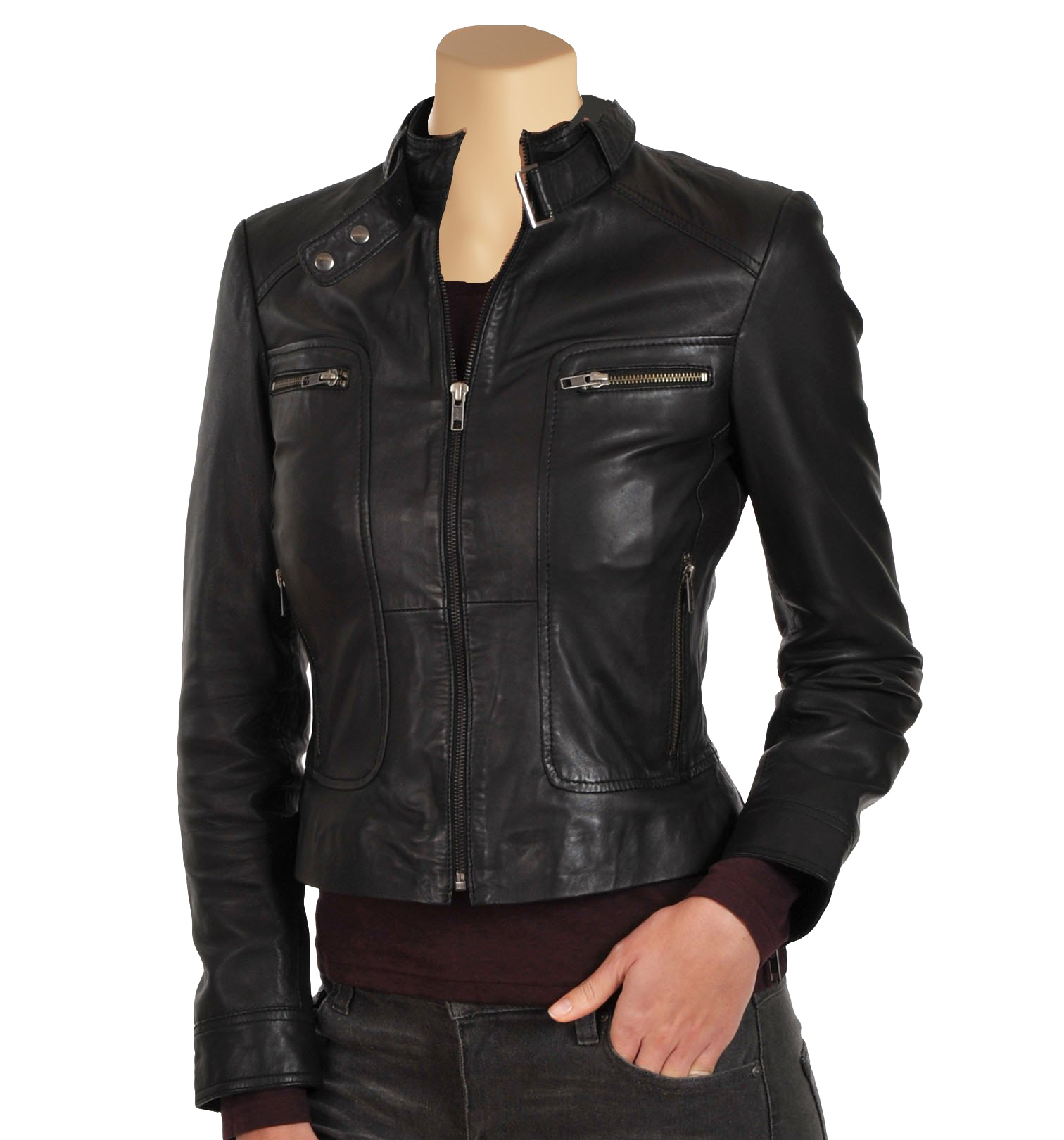Black Leather Jacket PNG Transparent Image