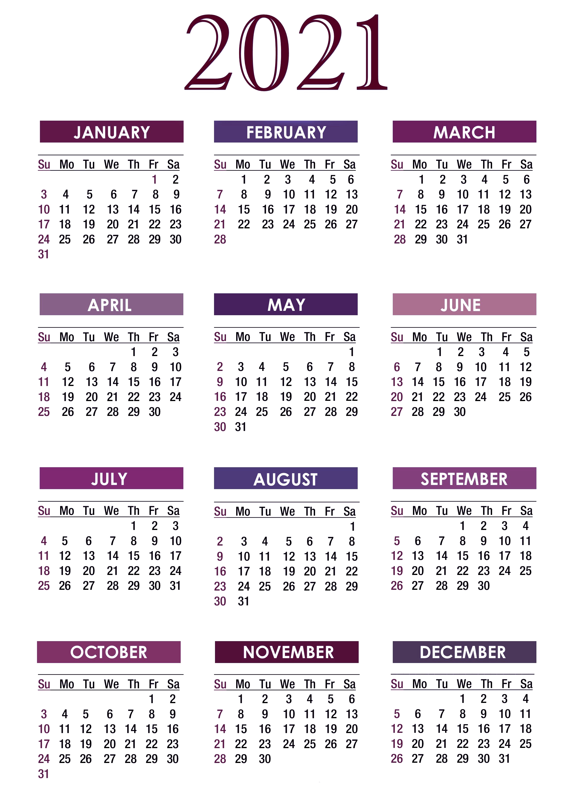 Calendar 2021 Free PNG Image