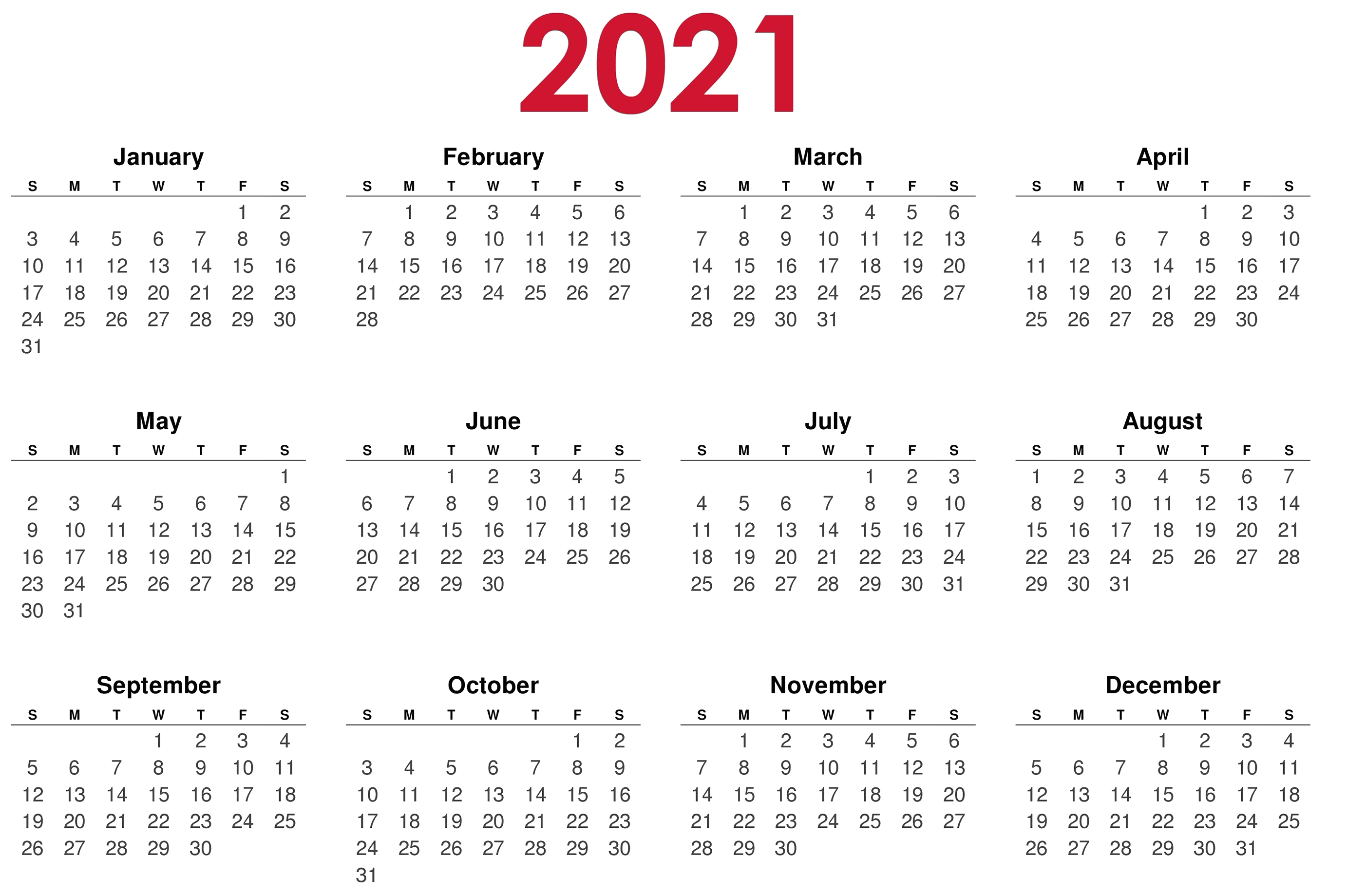 Calendário 2021 PNG Background Image