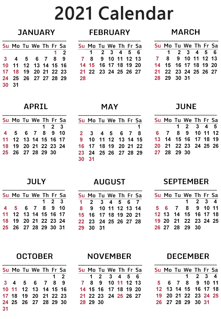 Календарь 2021 PNG скачать бесплатно