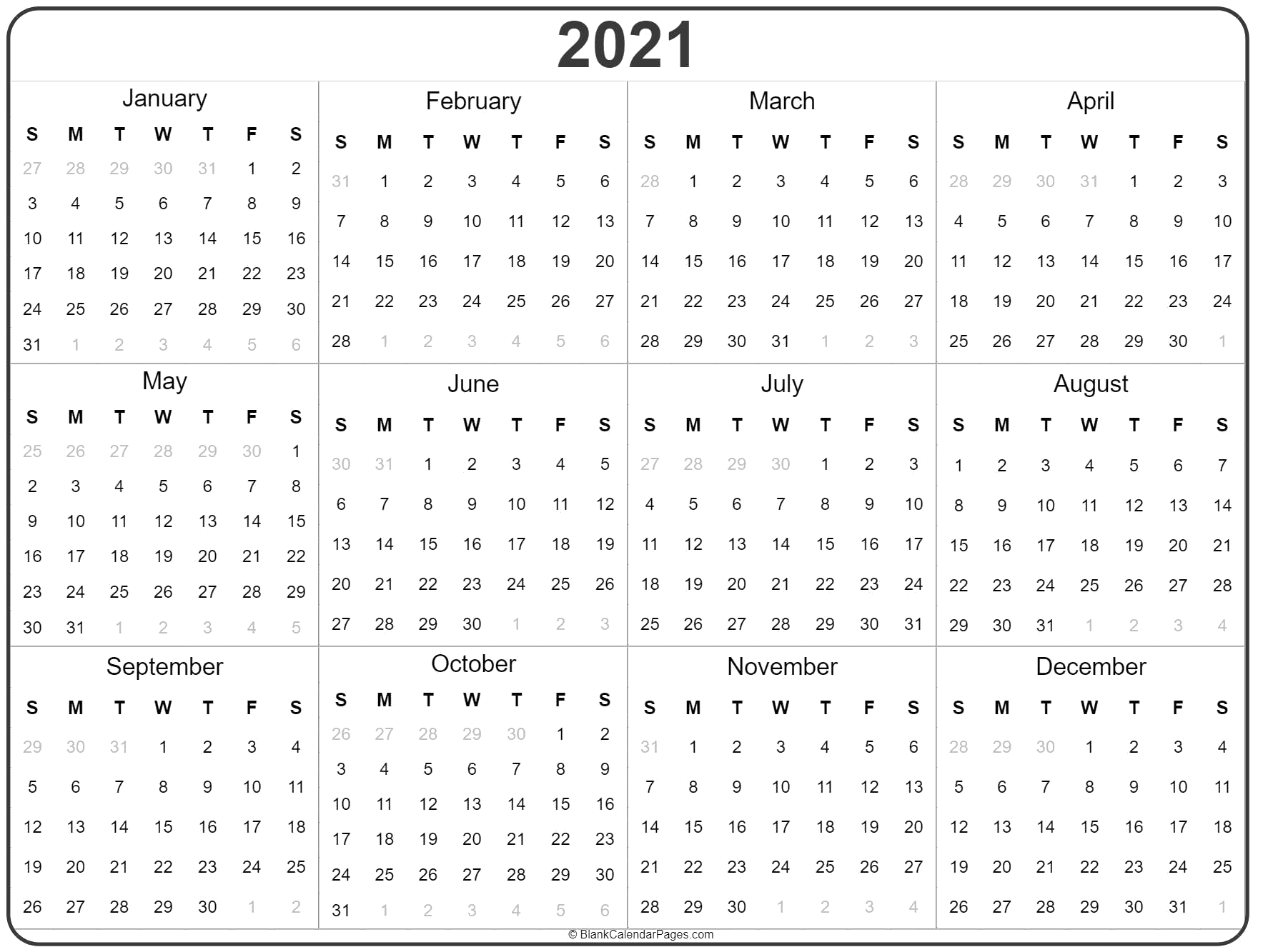 Calendrier 2021 PC PNG