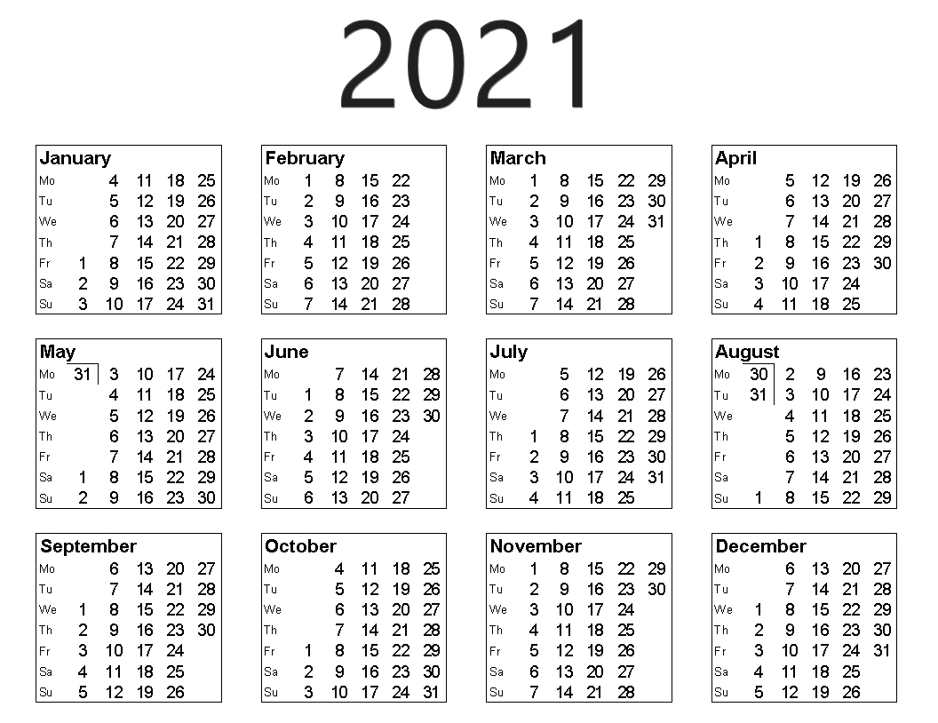 Calendário 2021 Imagem transparente