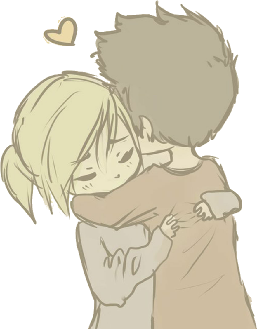 Anime meisje jongen knuffelen PNG achtergrondafbeelding