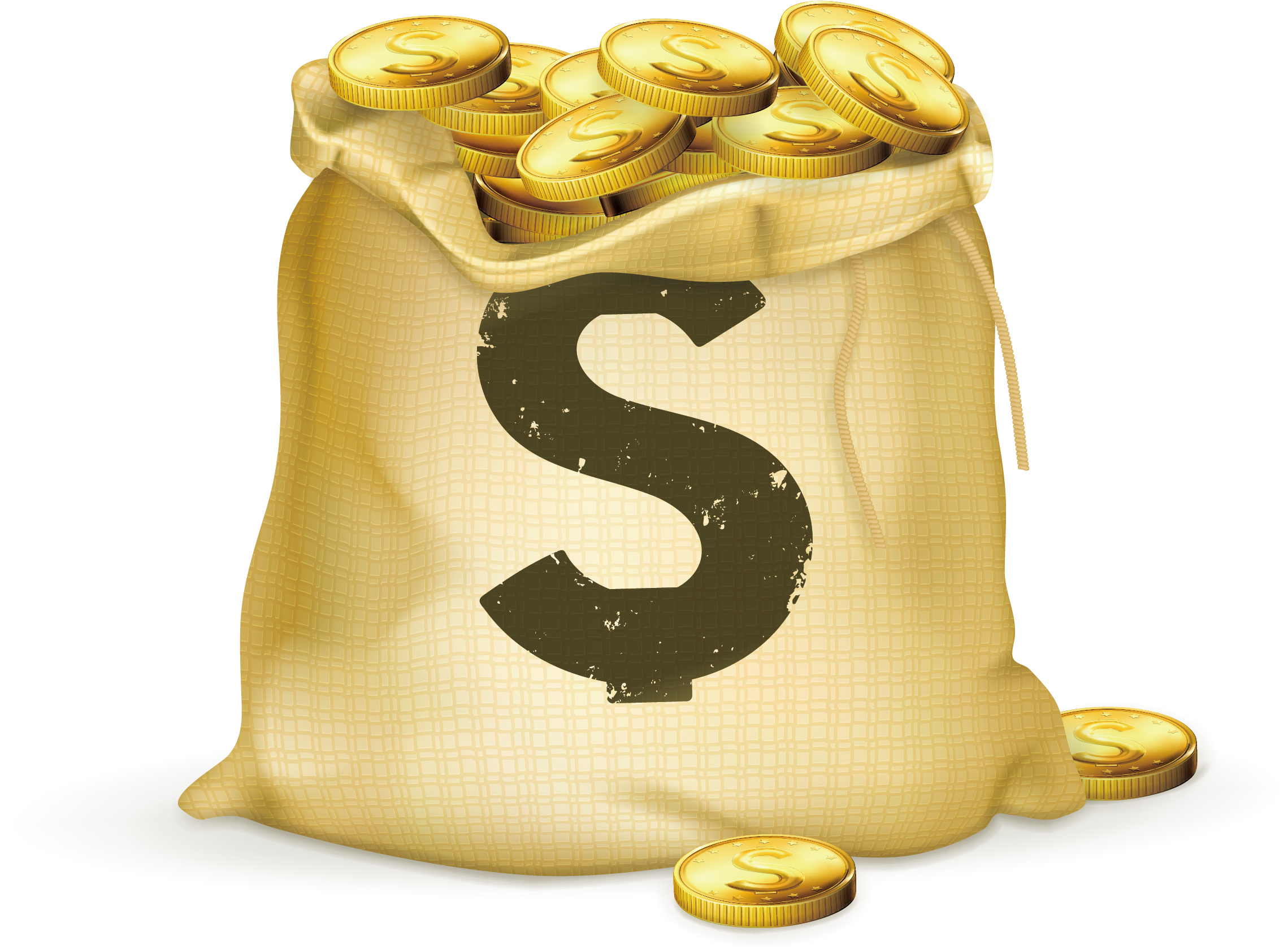 Golden Bag of Money PNG Transparent Image